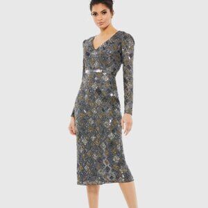 NWT Mac Duggal Geometric Sequin Midi Dress Sz 4